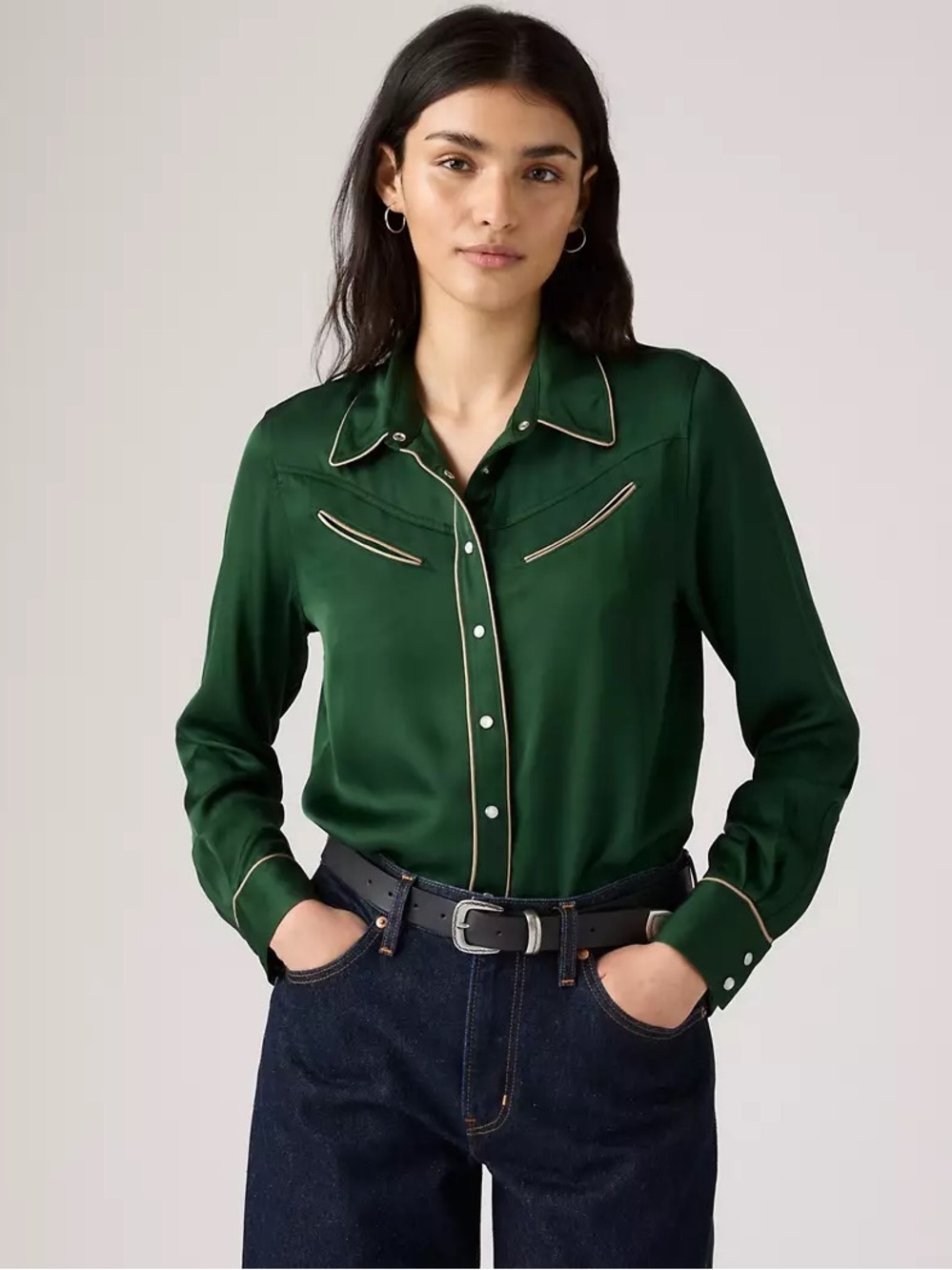 NWT Levi’s Western Bradie Archival Satin Button Up Mountain View Green Sz XS